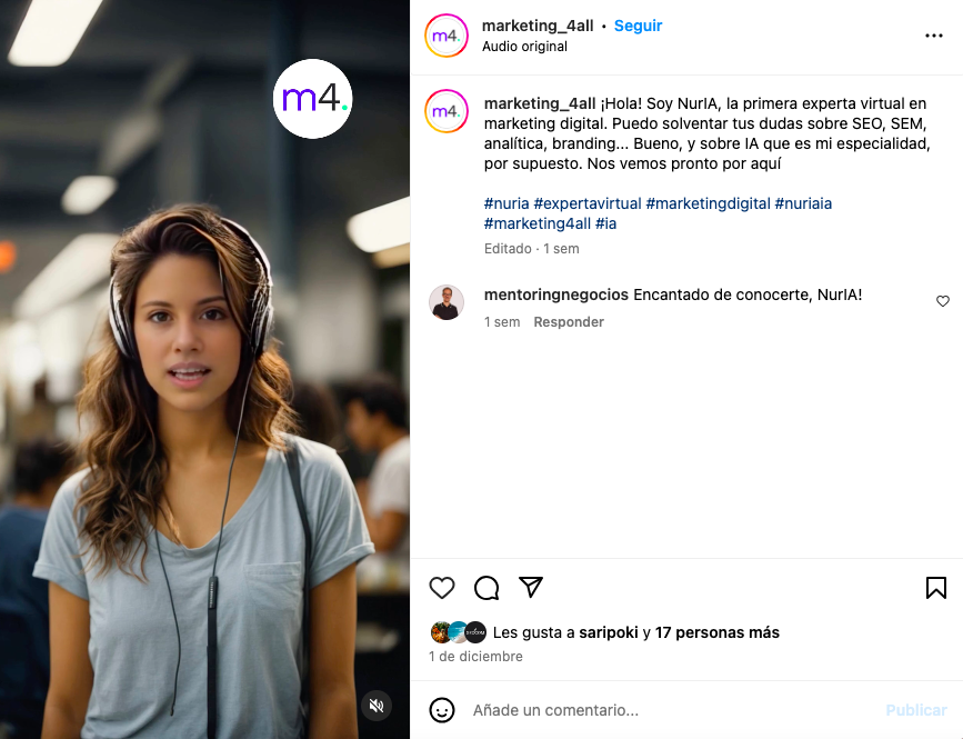 NurIA se presenta como la primera de su especie, capaz de solventar tus dudas sobre SEO, SEM, marketing, branding y mucho más.
• NurIA está especializada en inteligencia artificial, pero otro de los puntos que la vuelven tan interesante y diferente es su aspiración intelectual, alejada de la sexualización habitual entre las otras influencers virtuales de moda.
• NurIA busca compartir información de calidad y de forma profesional.
• Asegura tener experiencia en analítica web, siendo capaz de medir y analizar el rendimiento de las campañas para optimizar continuamente las estrategias.